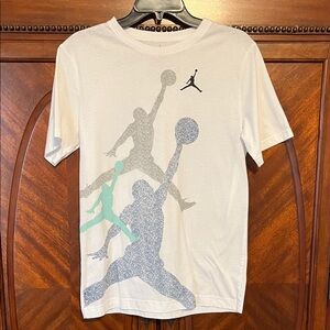 Jordan Kids' White Tee with Gray, Blue and Green Graphic